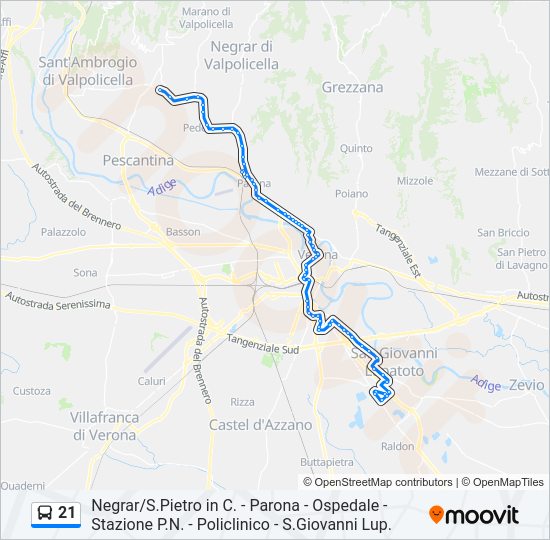 Percorso linea bus 21