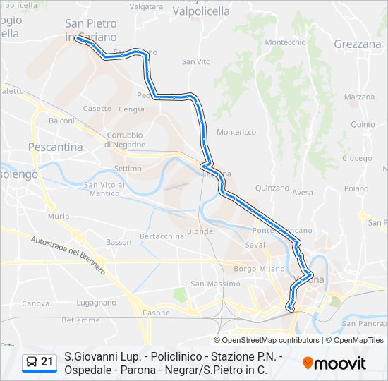 Percorso linea bus 21