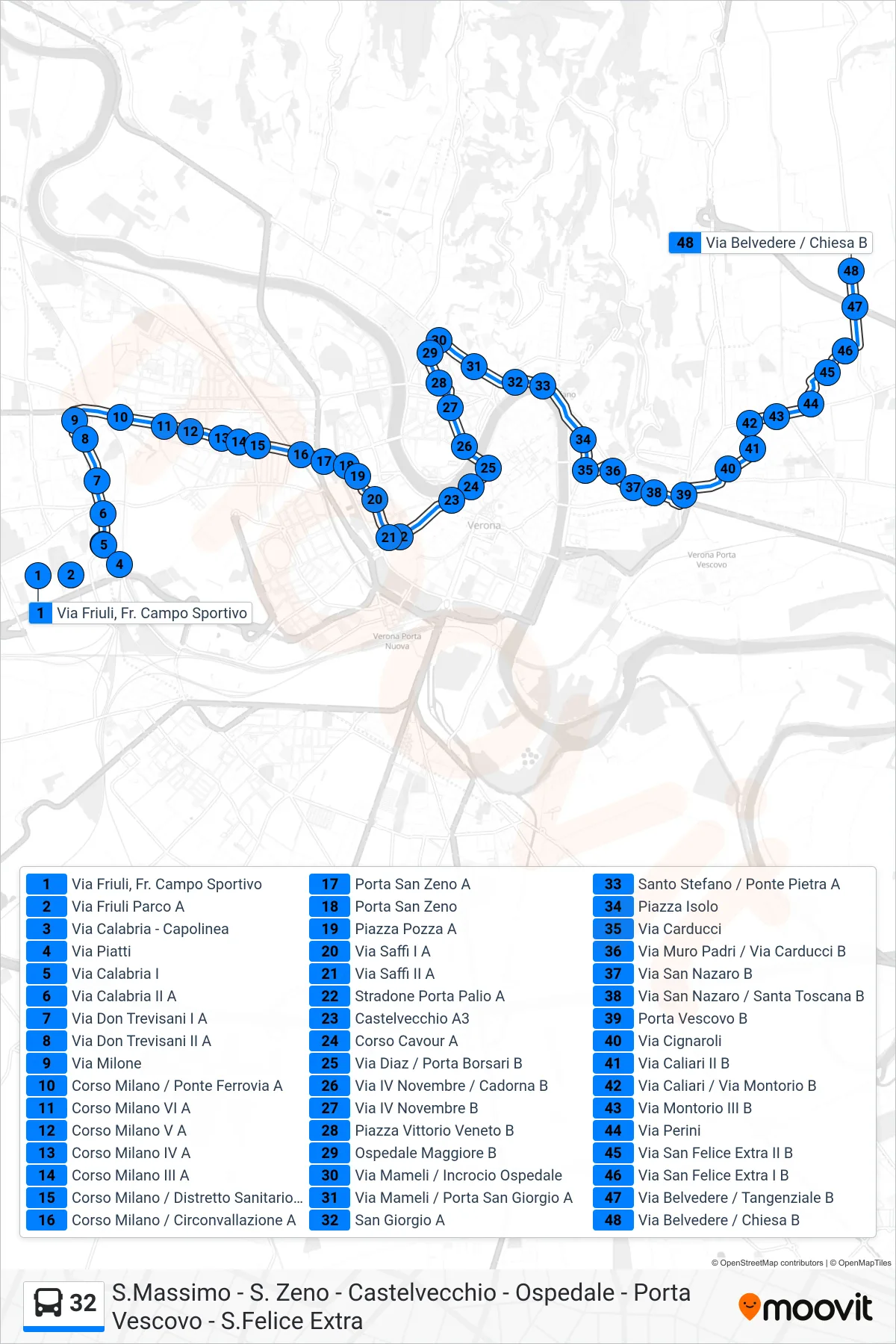 Linea 32 bus (S.Felice Extra) - Percorsi e fermate sulla mappa