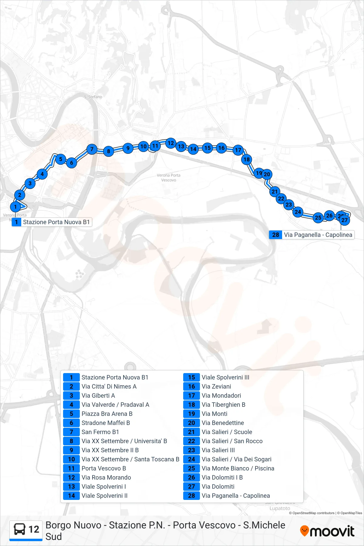 Linea 12 bus (Via Dolomiti) - Percorsi e fermate sulla mappa