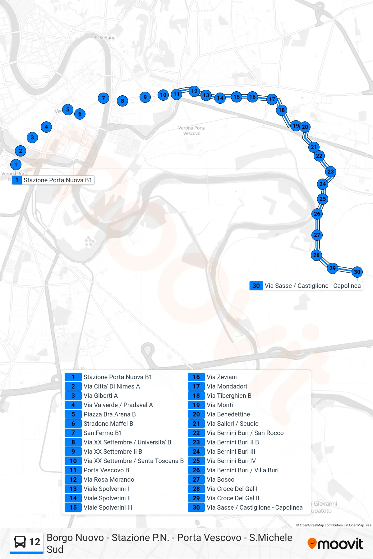 Linea 12 bus (Molini) - Percorsi e fermate sulla mappa