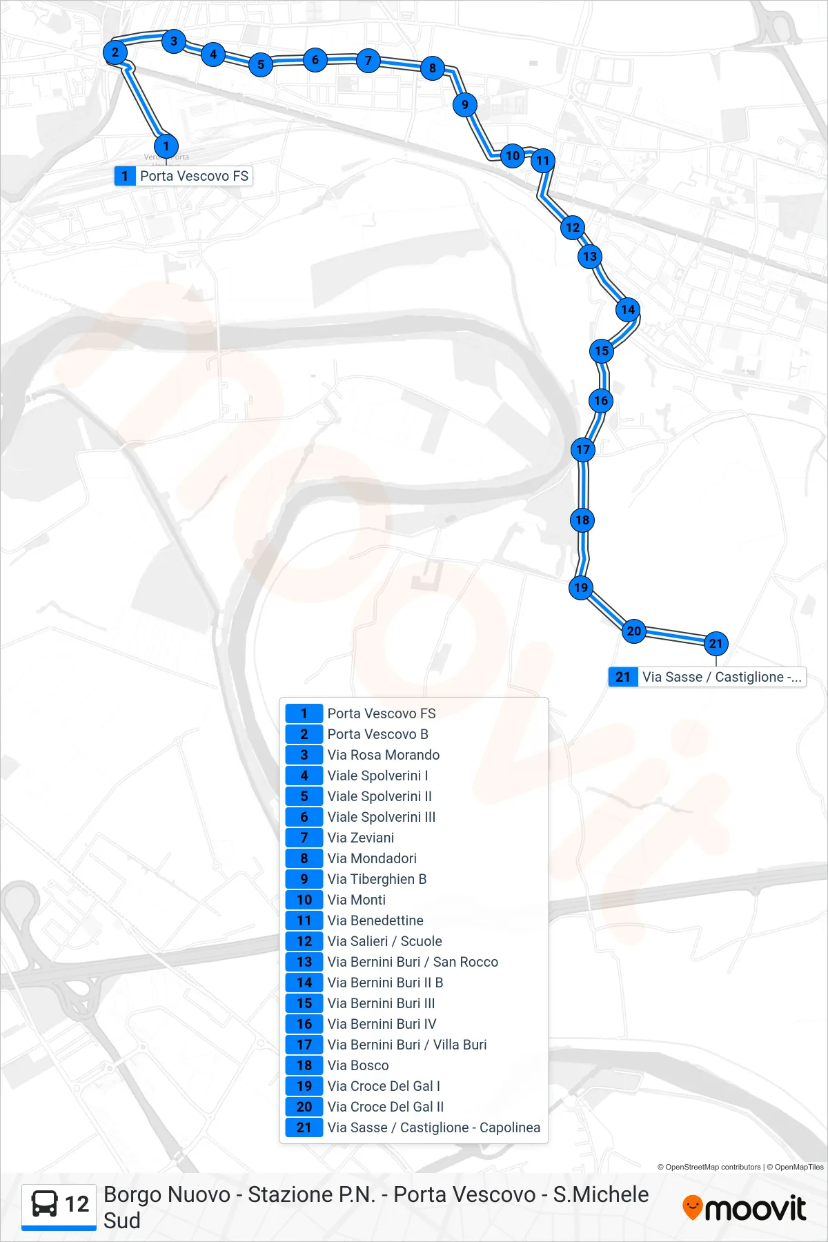 Linea 12 bus (Molini) - Percorsi e fermate sulla mappa