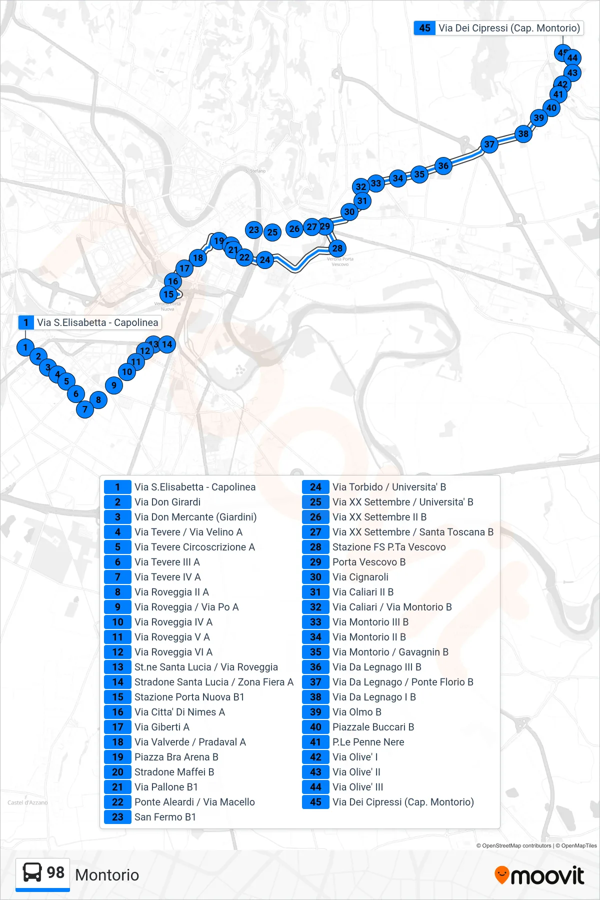 Linea 98  bus (Montorio) - Percorsi e fermate sulla mappa