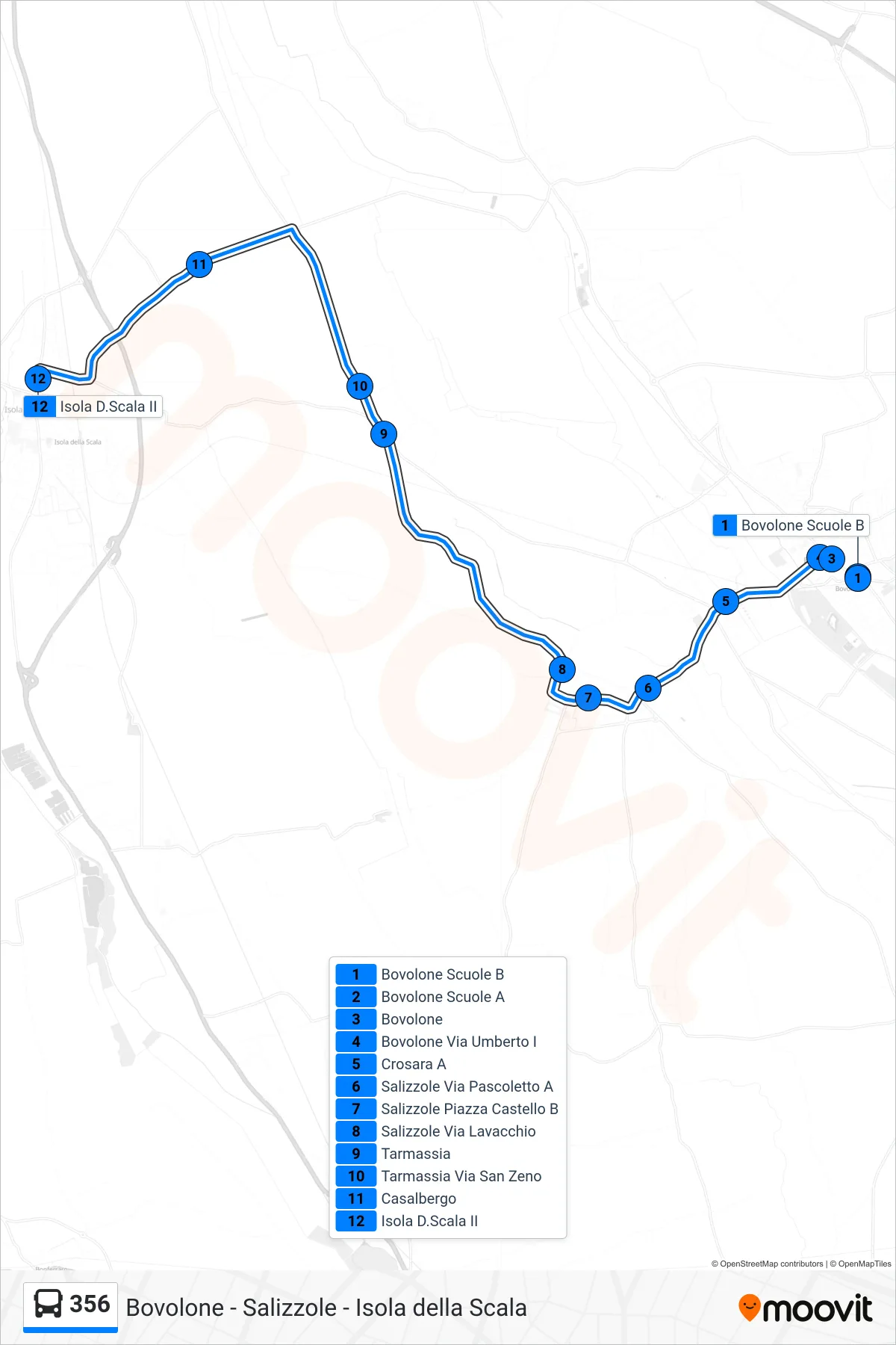 Linea 356 bus (Isola Della Scala) - Percorsi e fermate sulla mappa