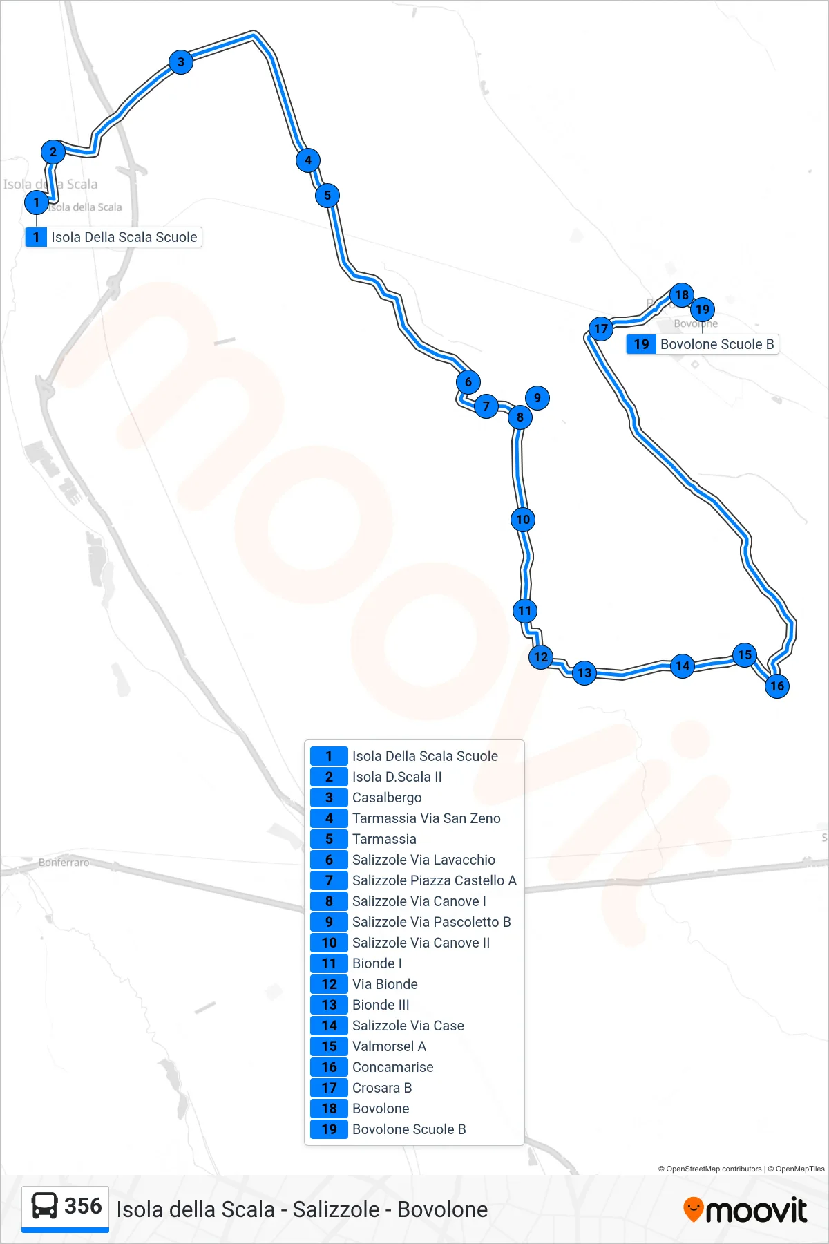 Linea 356  bus (Bovolone Scuole) - Percorsi e fermate sulla mappa