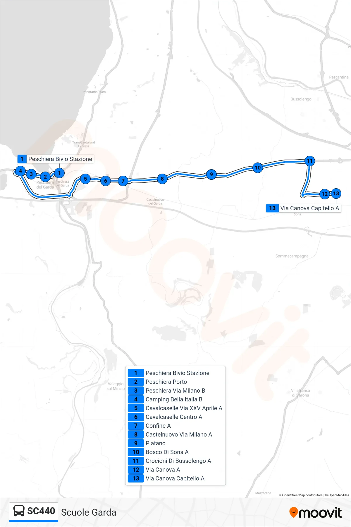 Linea SC440 bus (Canova) - Percorsi e fermate sulla mappa