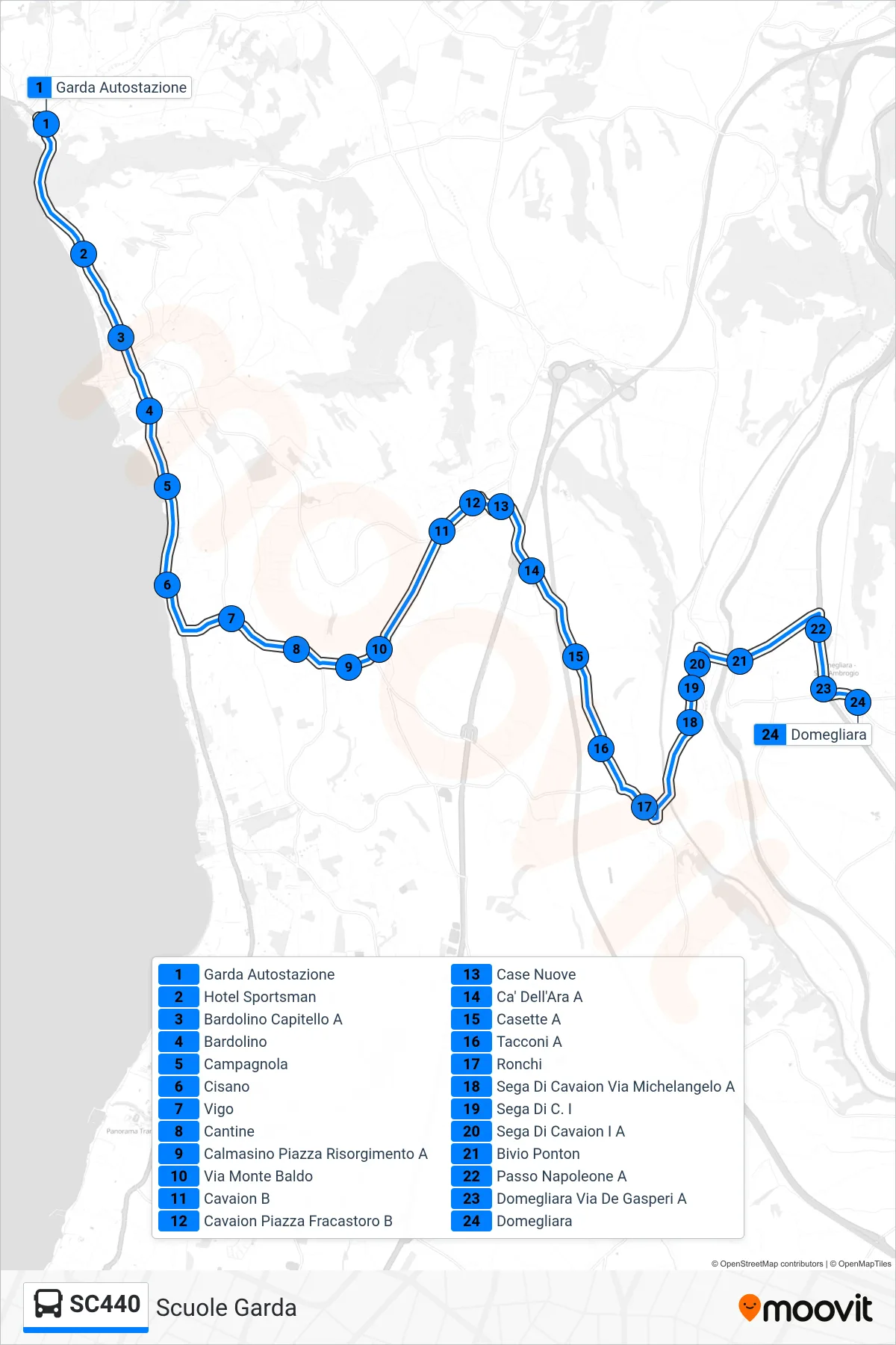 Linea SC440  bus (Domegliara) - Percorsi e fermate sulla mappa