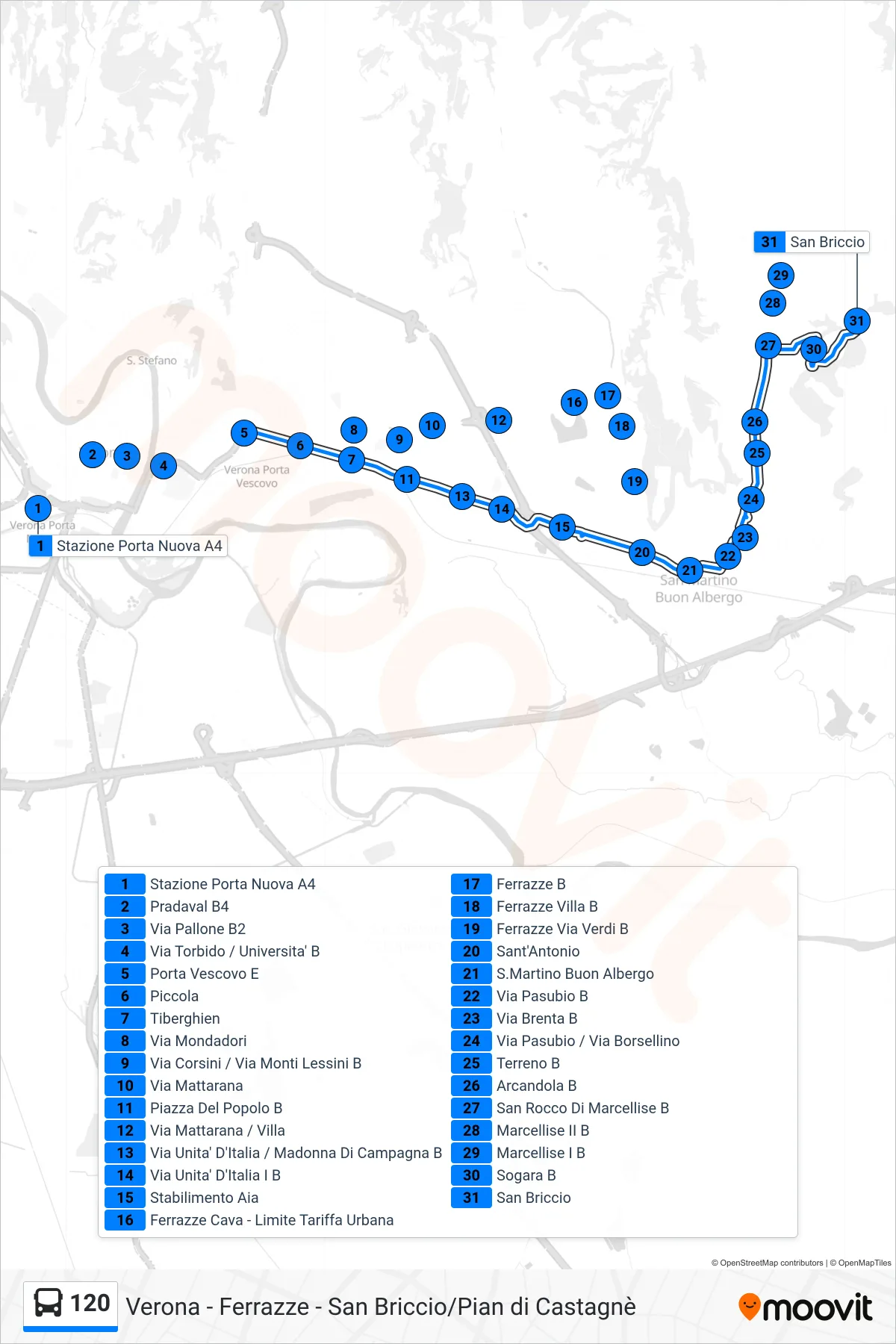 Linea 120 bus (San Briccio) - Percorsi e fermate sulla mappa