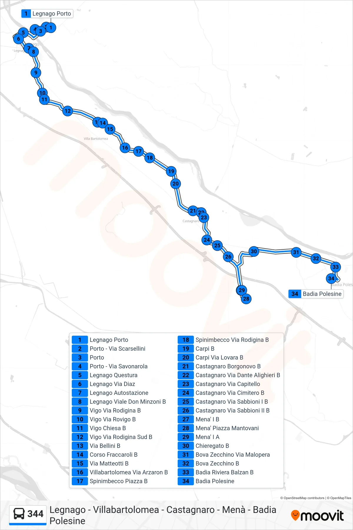 Linea 344 bus (Badia Polesine) - Percorsi e fermate sulla mappa