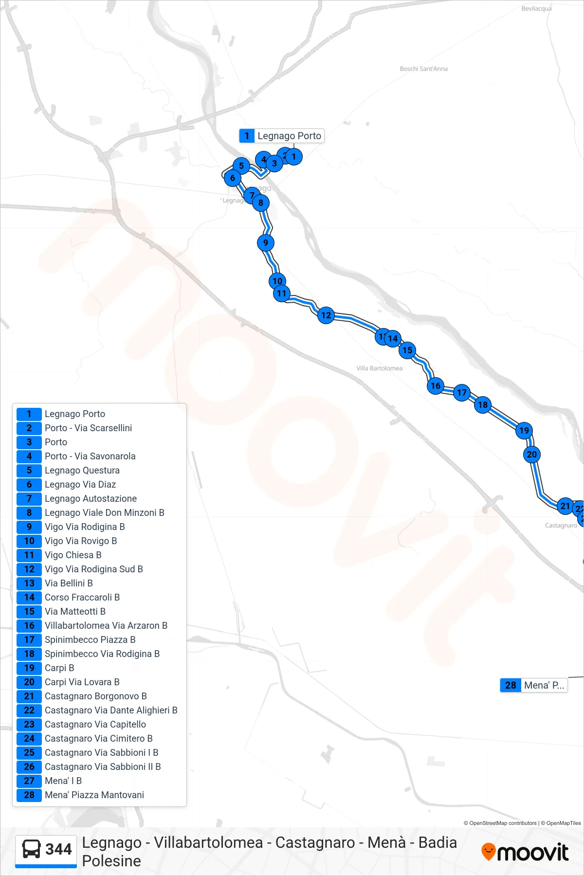 Linea 344 bus (Menà) - Percorsi e fermate sulla mappa