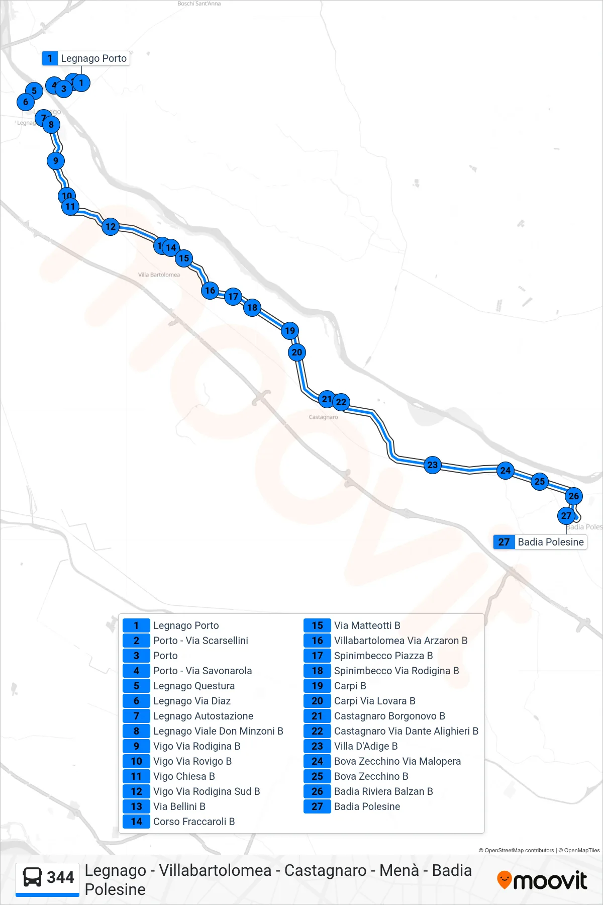 Linea 344 bus (Badia Polesine) - Percorsi e fermate sulla mappa
