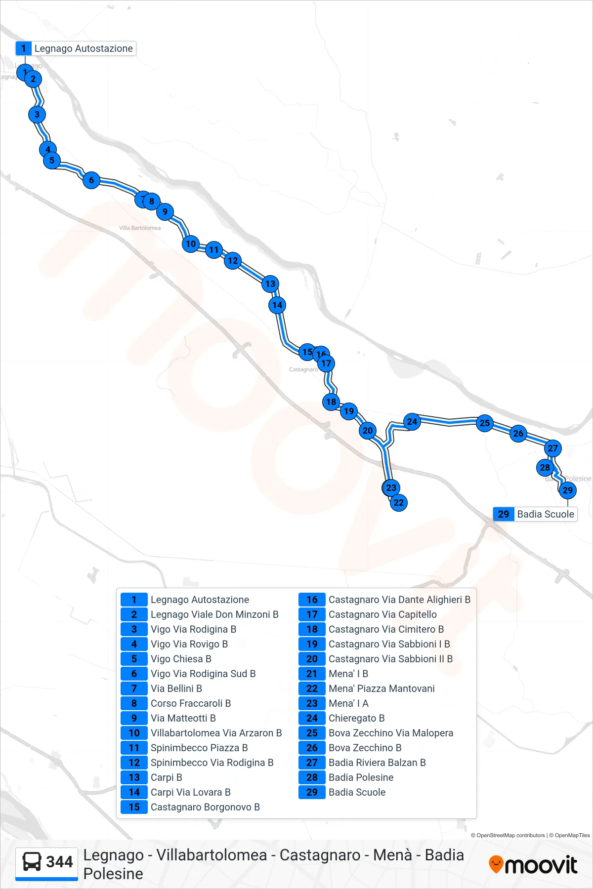 Linea 344 bus (Badia Polesine Scuole) - Percorsi e fermate sulla mappa