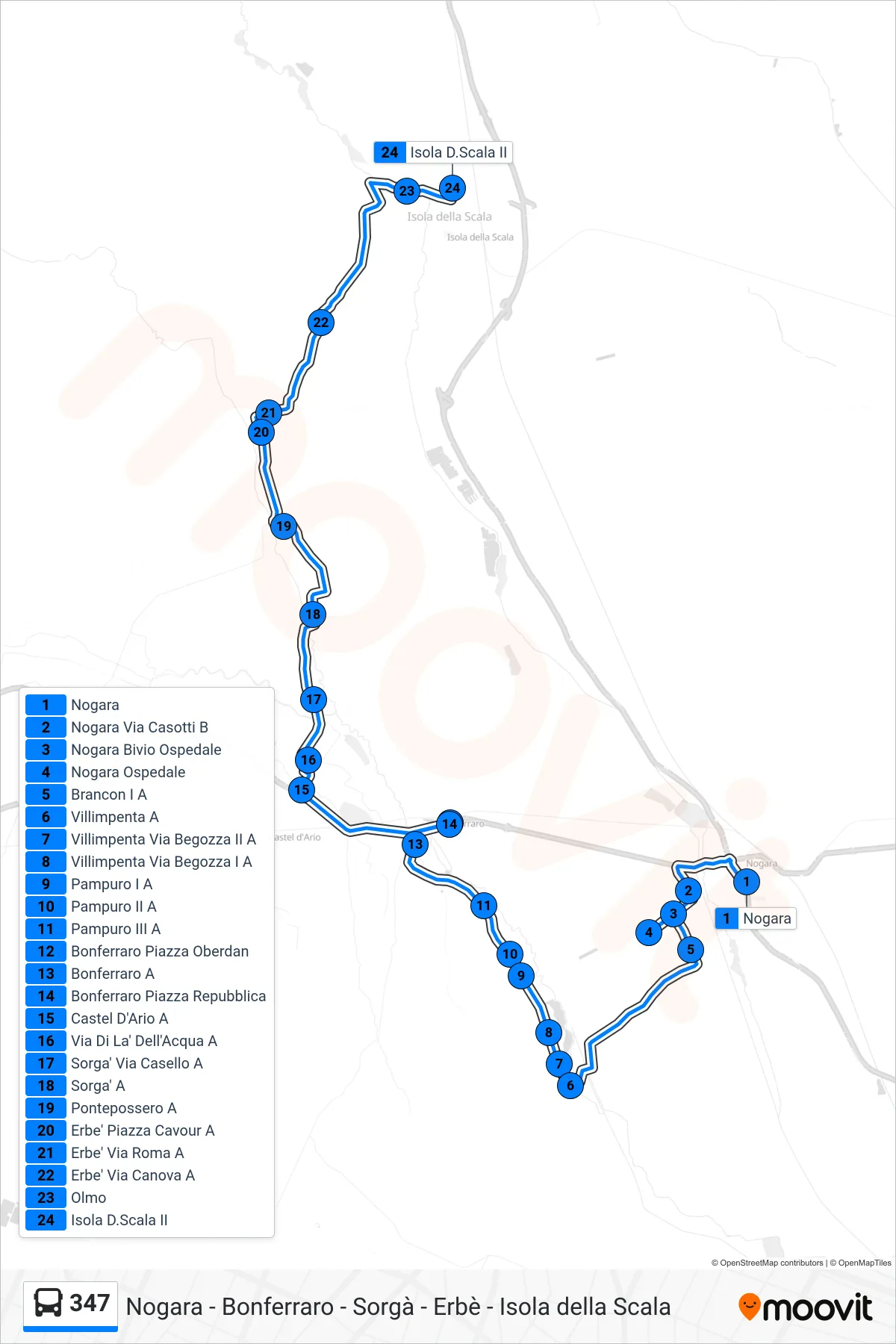 Linea 347  bus (Isola Della Scala) - Percorsi e fermate sulla mappa