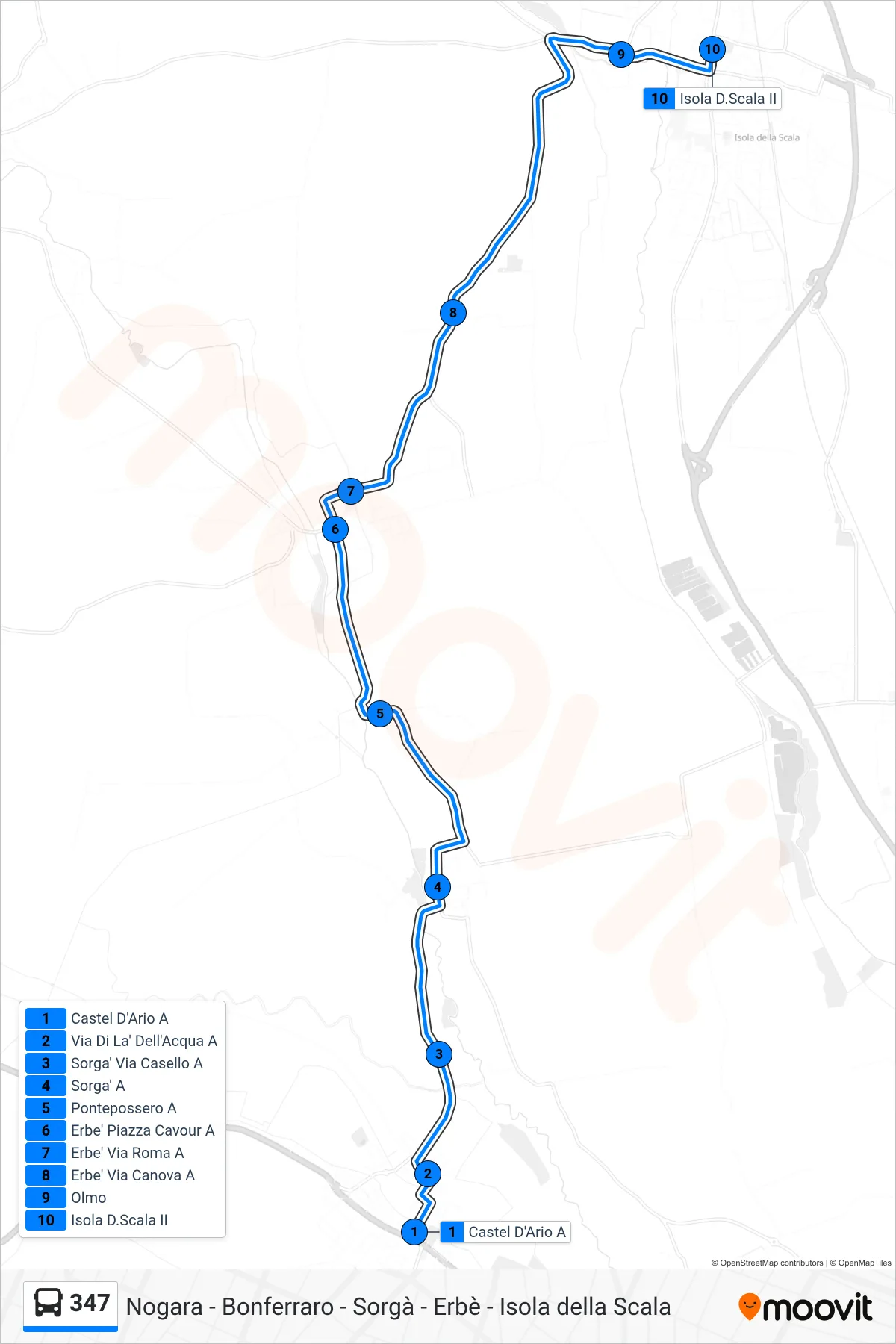 Linea 347 bus (Isola Della Scala) - Percorsi e fermate sulla mappa