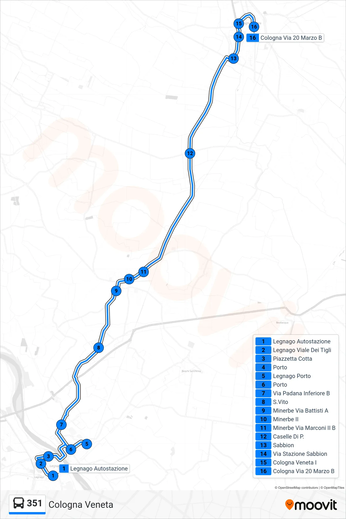 Linea 351 bus (Cologna Veneta) - Percorsi e fermate sulla mappa