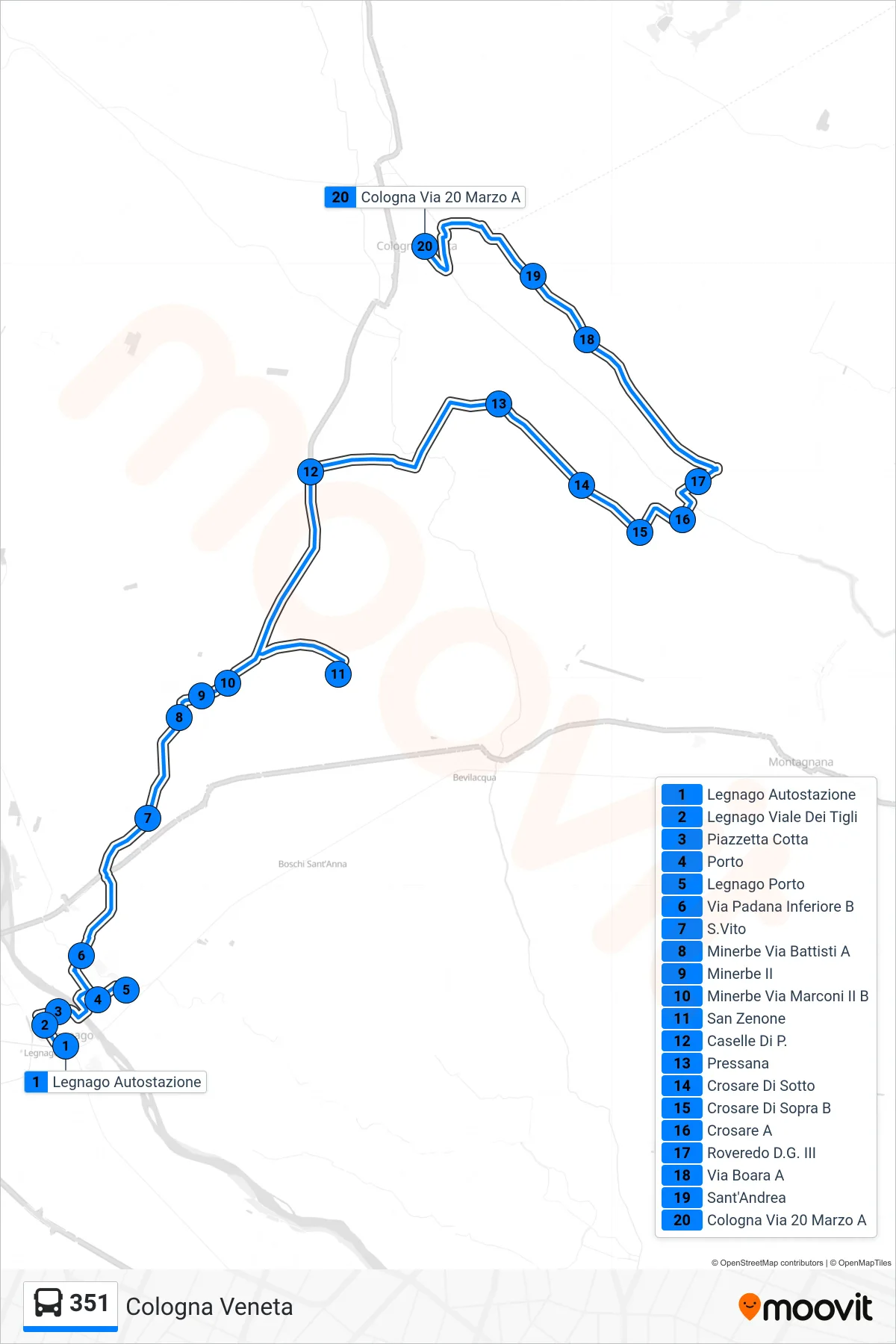 Linea 351 bus (Cologna Veneta) - Percorsi e fermate sulla mappa