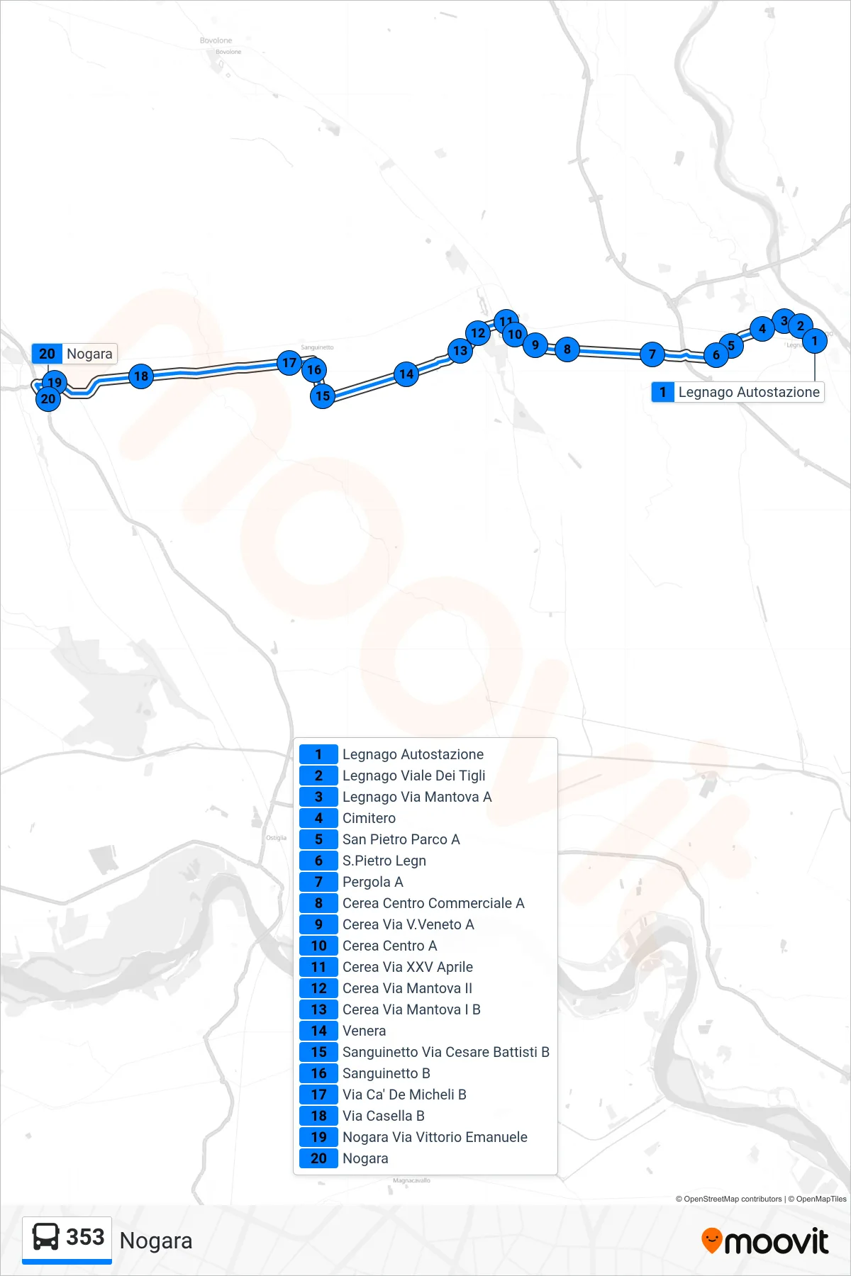Linea 353 bus (Nogara) - Percorsi e fermate sulla mappa