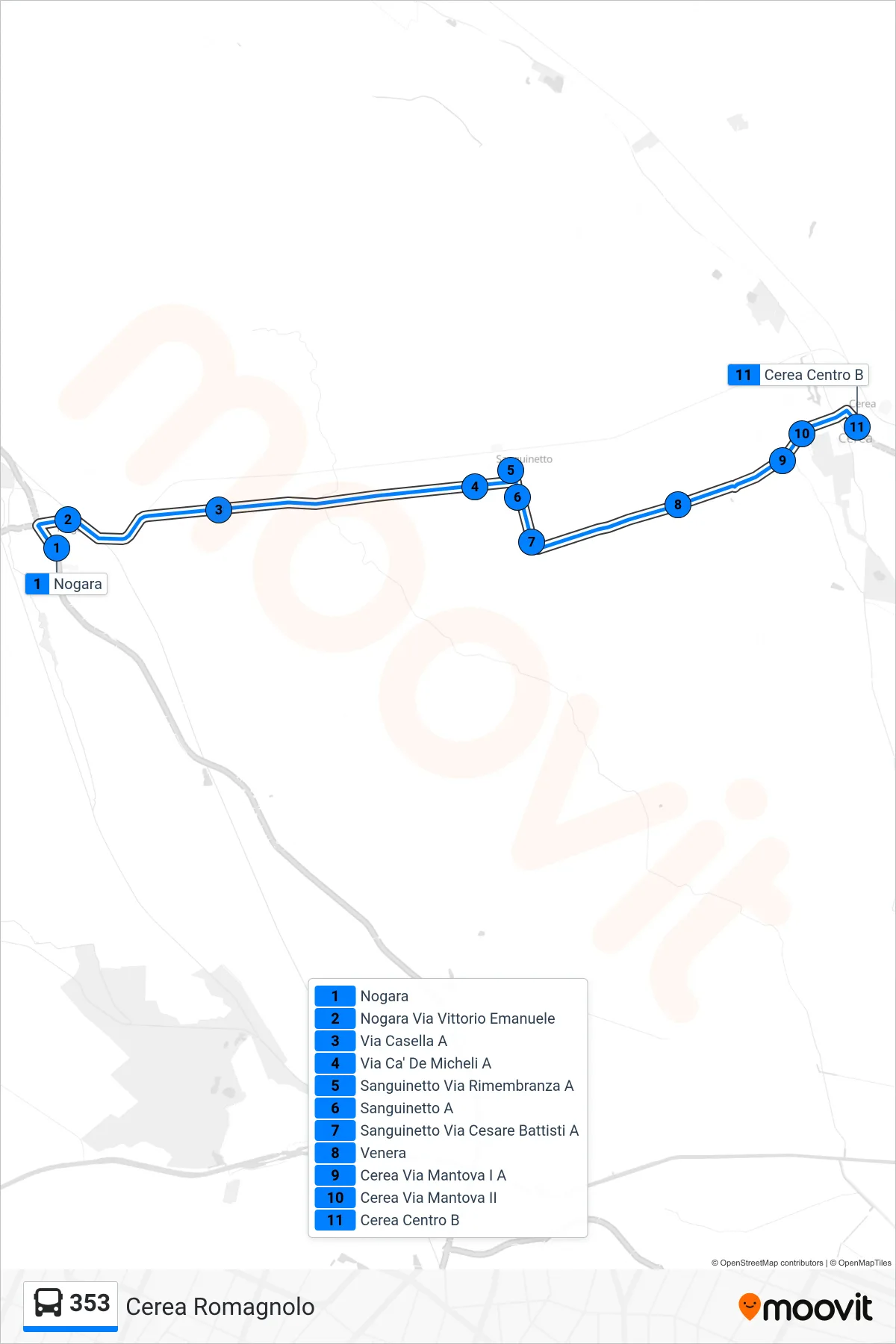 Linea 353  bus (Cerea Romagnolo) - Percorsi e fermate sulla mappa