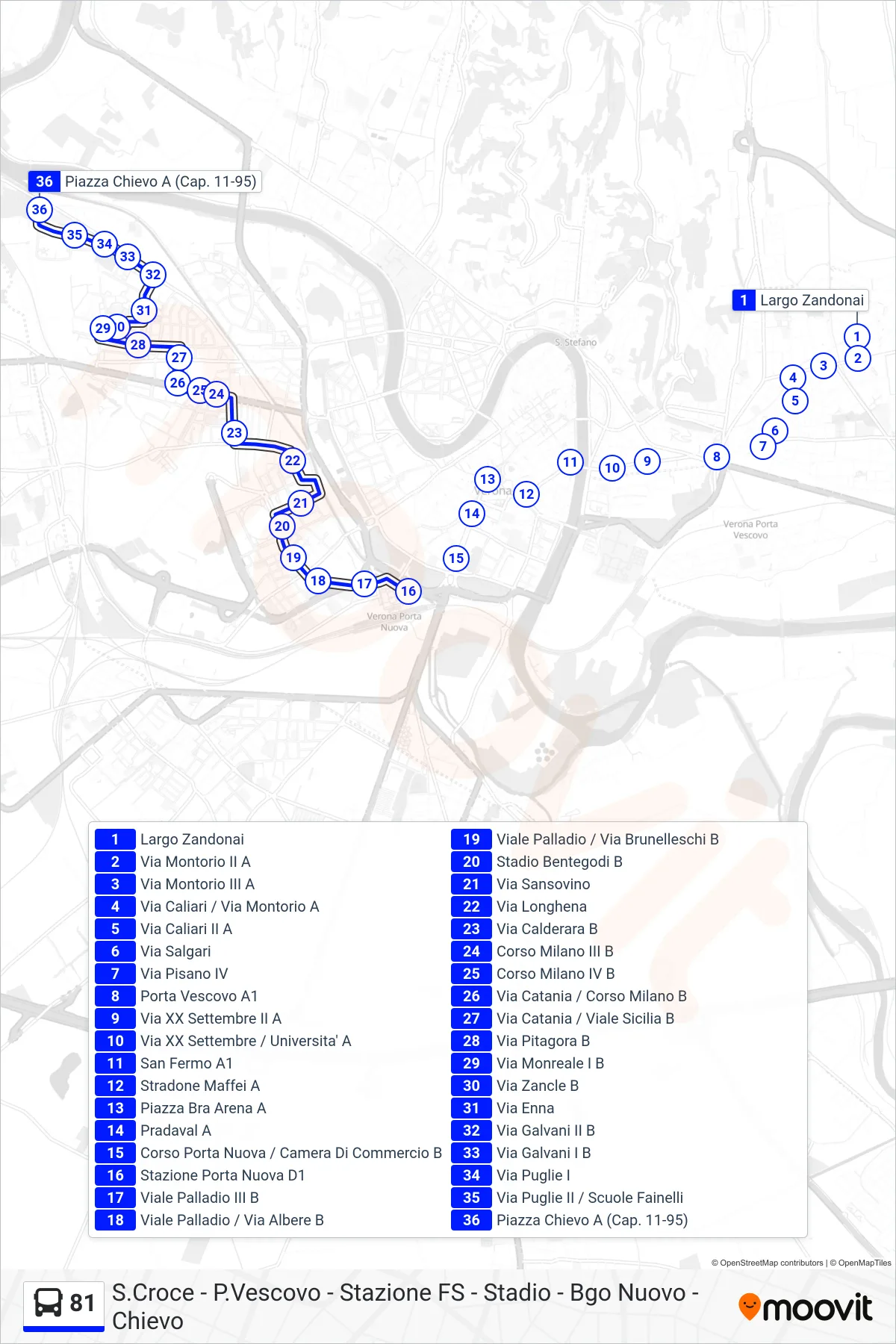 Linea 81  bus (Chievo) - Percorsi e fermate sulla mappa