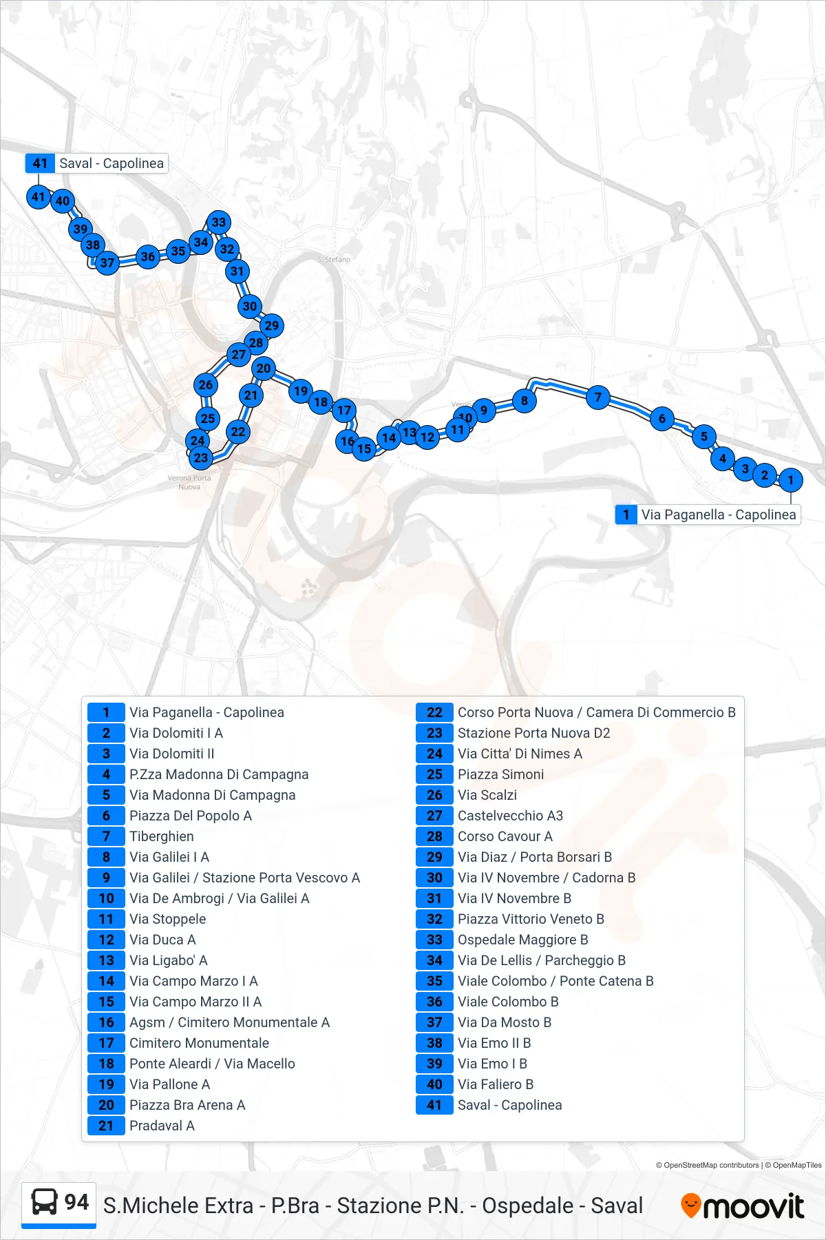 Linea 94  bus (Saval) - Percorsi e fermate sulla mappa