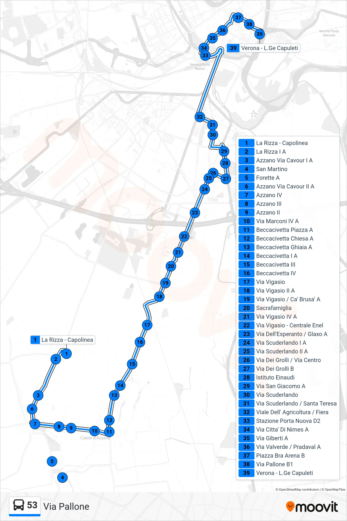 Linea 53 bus (Via Pallone) - Percorsi e fermate sulla mappa
