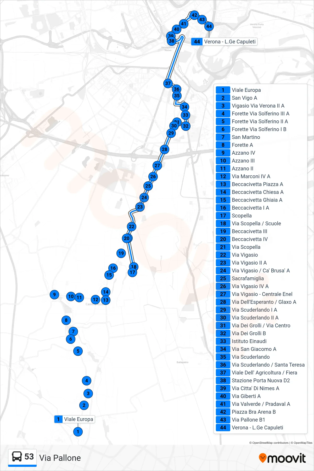 Linea 53 bus (Via Pallone) - Percorsi e fermate sulla mappa