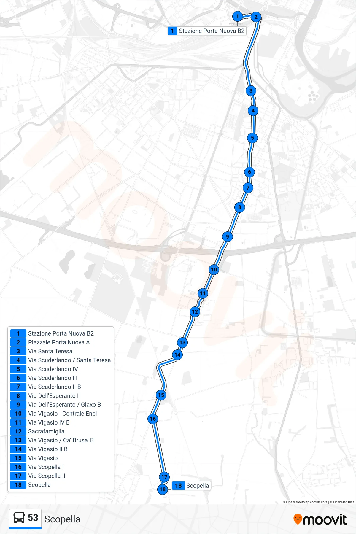Linea 53  bus (Scopella) - Percorsi e fermate sulla mappa