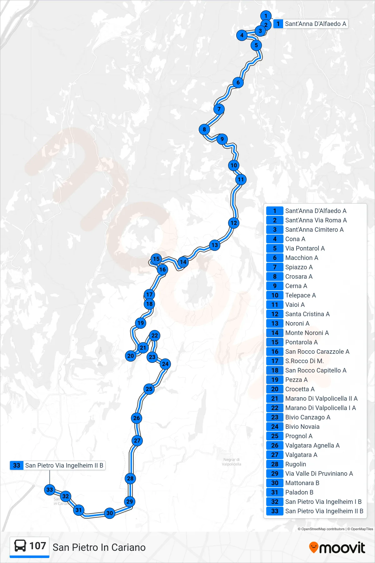 Linea 107  bus (San Pietro In Cariano) - Percorsi e fermate sulla mappa