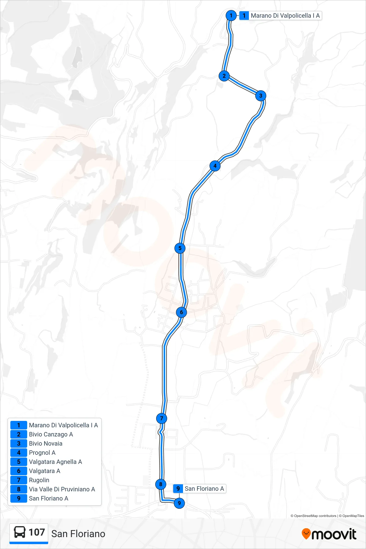 Linea 107 bus (San Floriano) - Percorsi e fermate sulla mappa
