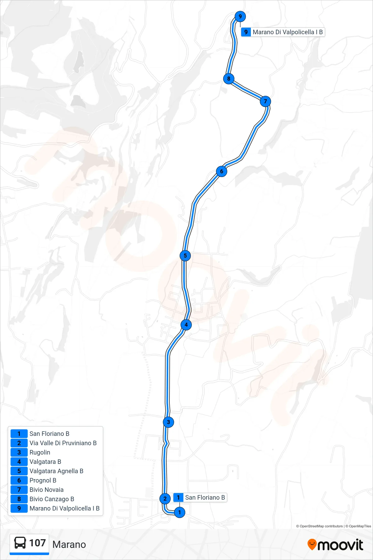 Linea 107 bus (Marano) - Percorsi e fermate sulla mappa
