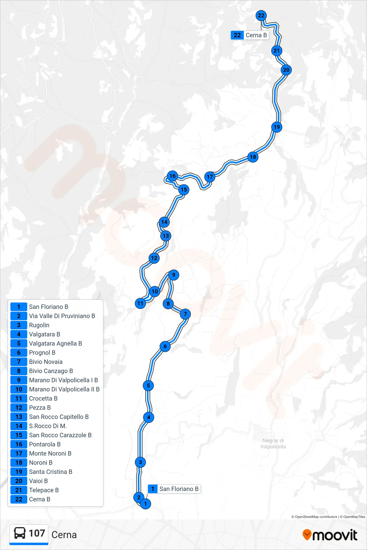 Linea 107 bus (Cerna) - Percorsi e fermate sulla mappa