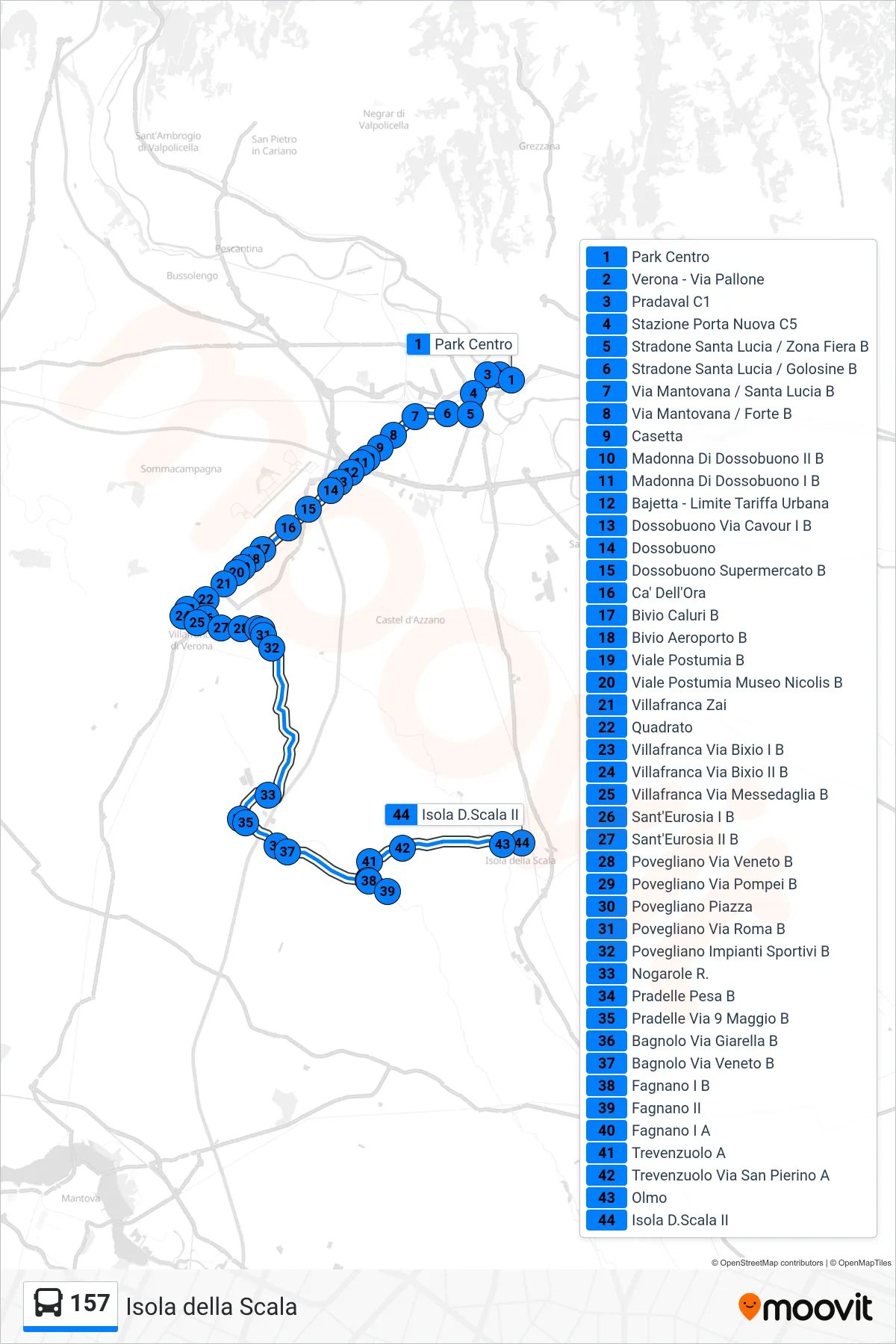 Linea 157 bus (Isola della Scala) - Percorsi e fermate sulla mappa