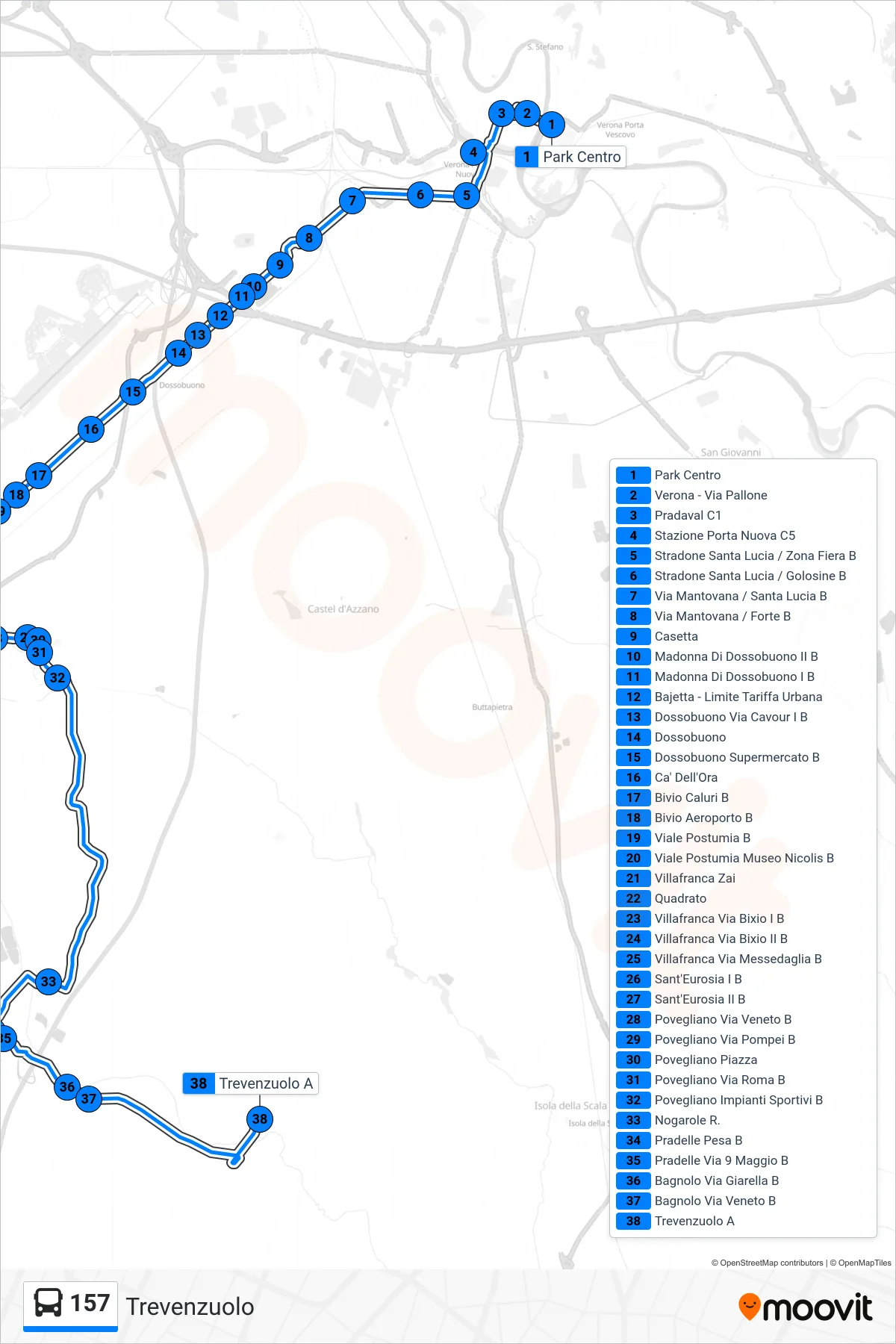 Linea 157  bus (Trevenzuolo) - Percorsi e fermate sulla mappa