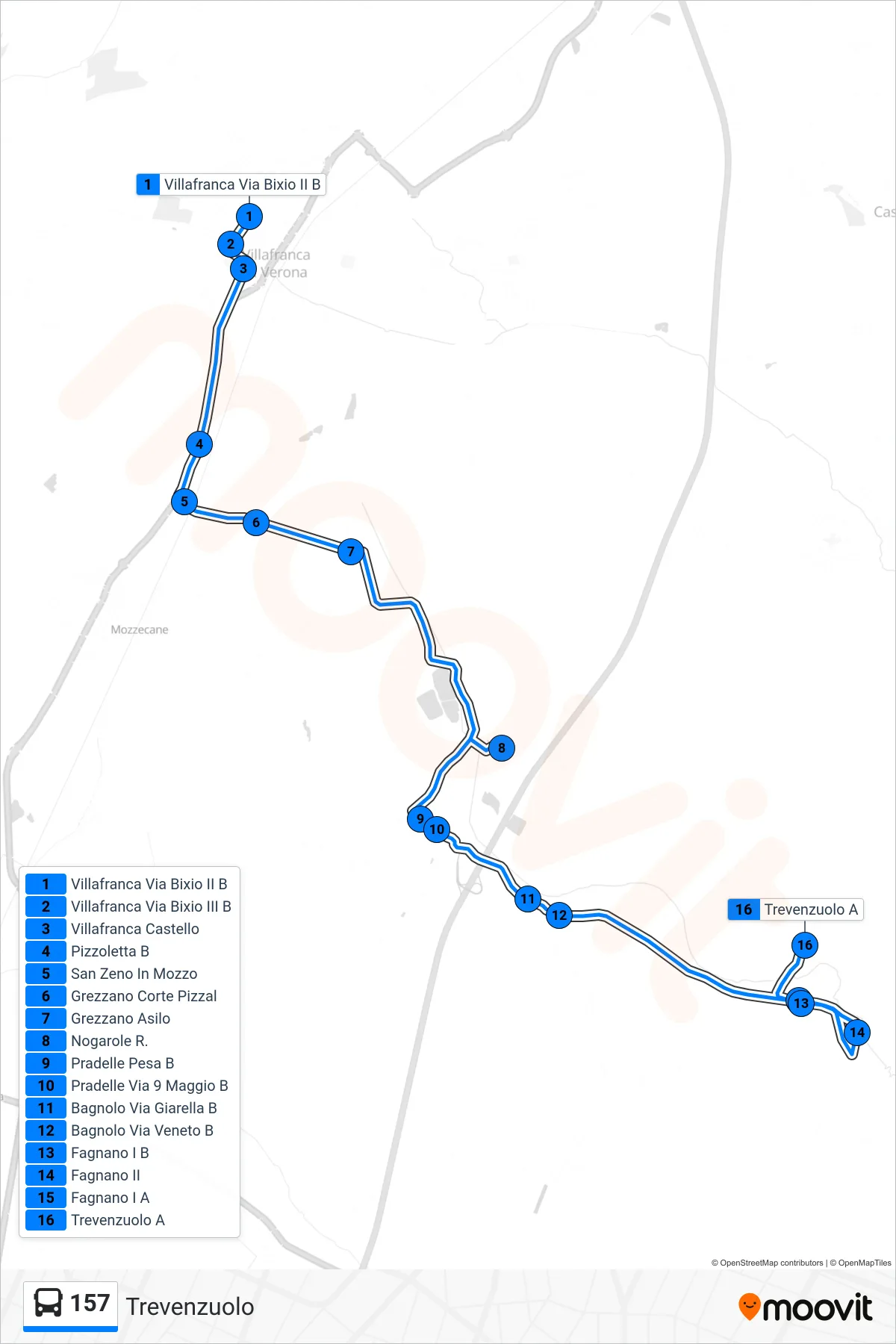 Linea 157  bus (Trevenzuolo) - Percorsi e fermate sulla mappa
