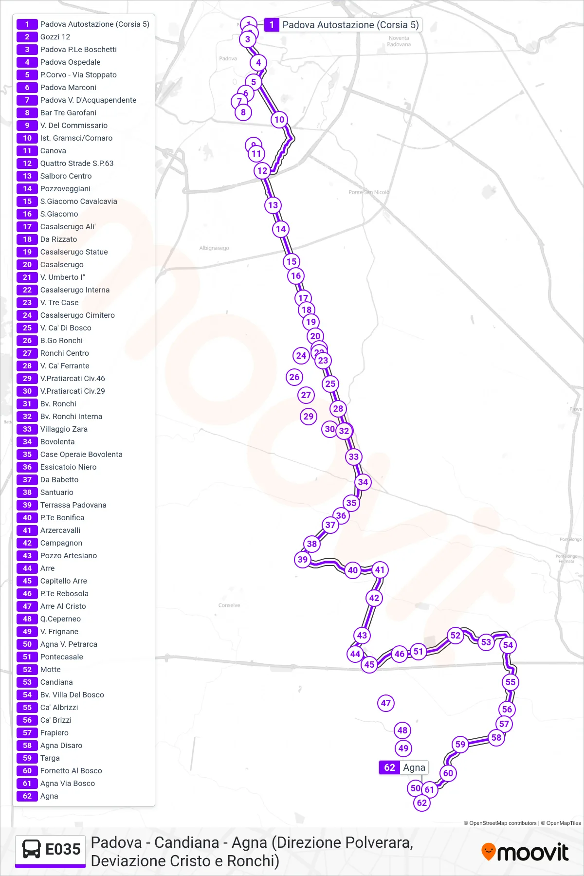 Linea E035  bus (Agna) - Percorsi e fermate sulla mappa
