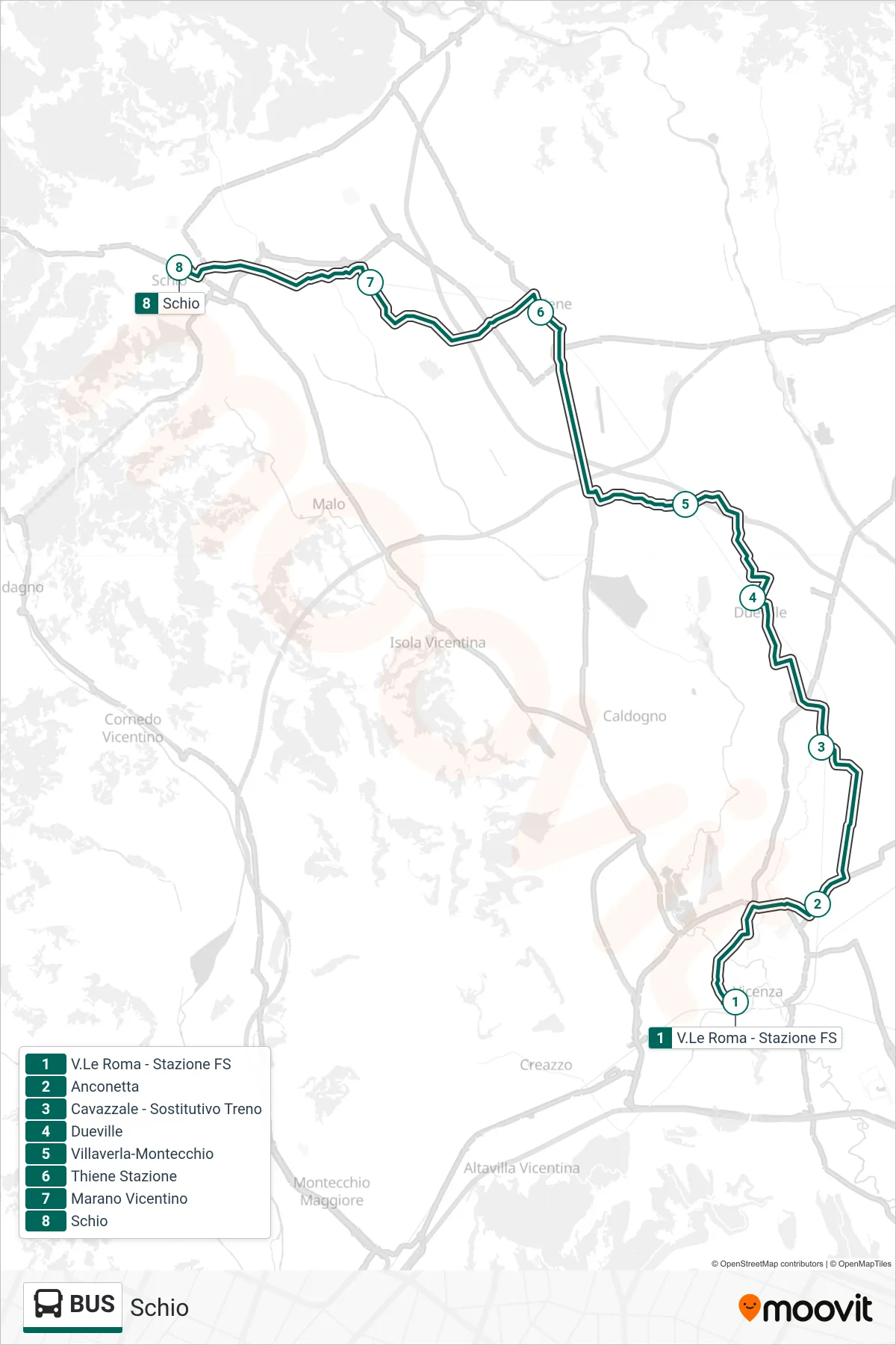 Linea BUS bus (Schio) - Percorsi e fermate sulla mappa