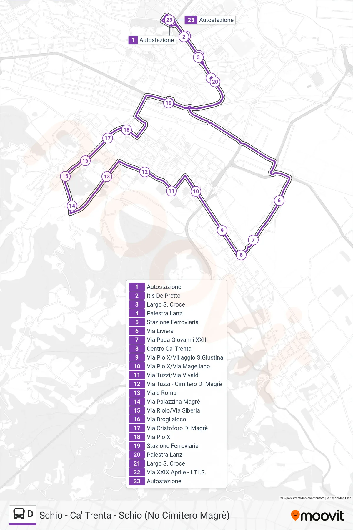 Linea D  bus (Schio - Ca' Trenta - Schio (No Cimitero Magrè)) - Percorsi e fermate sulla mappa
