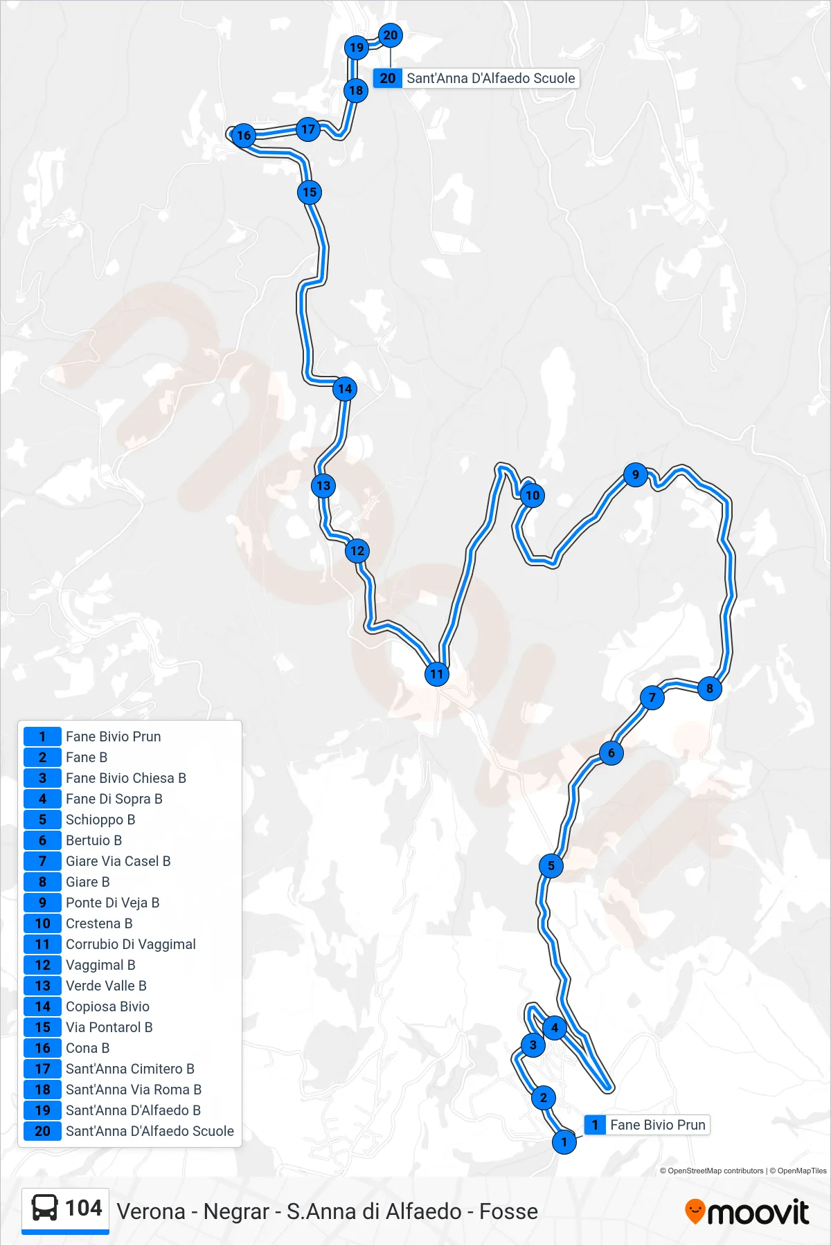 Linea 104 bus (S. Anna D'Alfaedo Scuole) - Percorsi e fermate sulla mappa