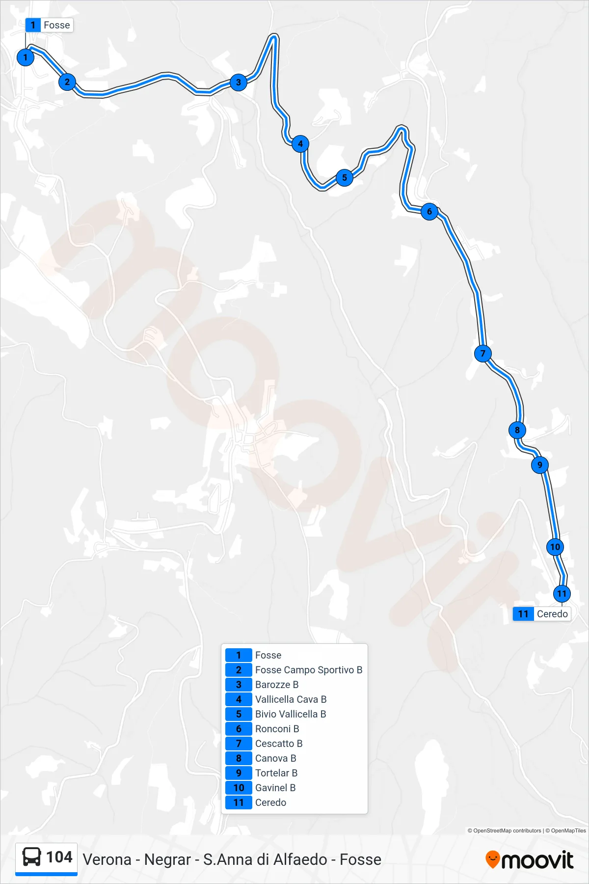 Linea 104  bus (Ceredo) - Percorsi e fermate sulla mappa