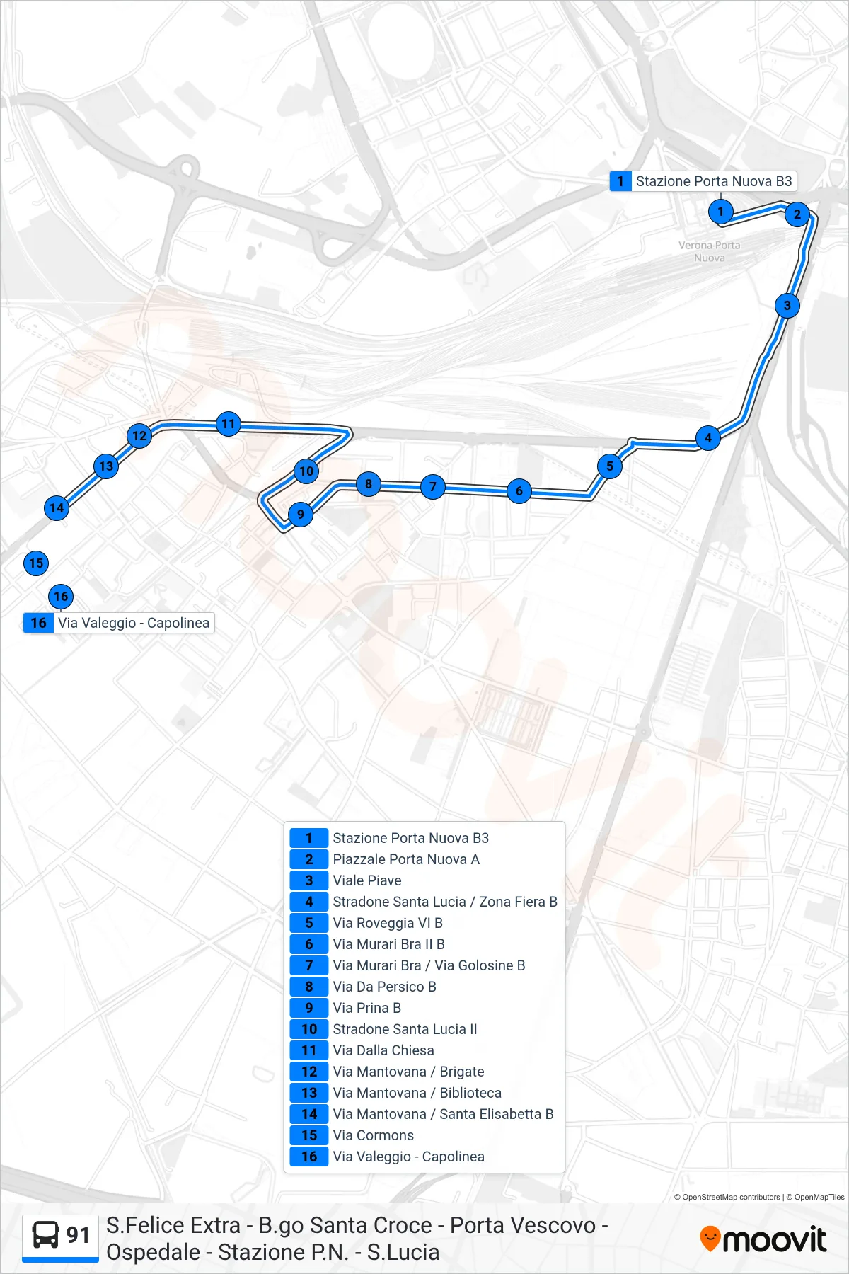 Linea 91 bus (Via Mantovana) - Percorsi e fermate sulla mappa