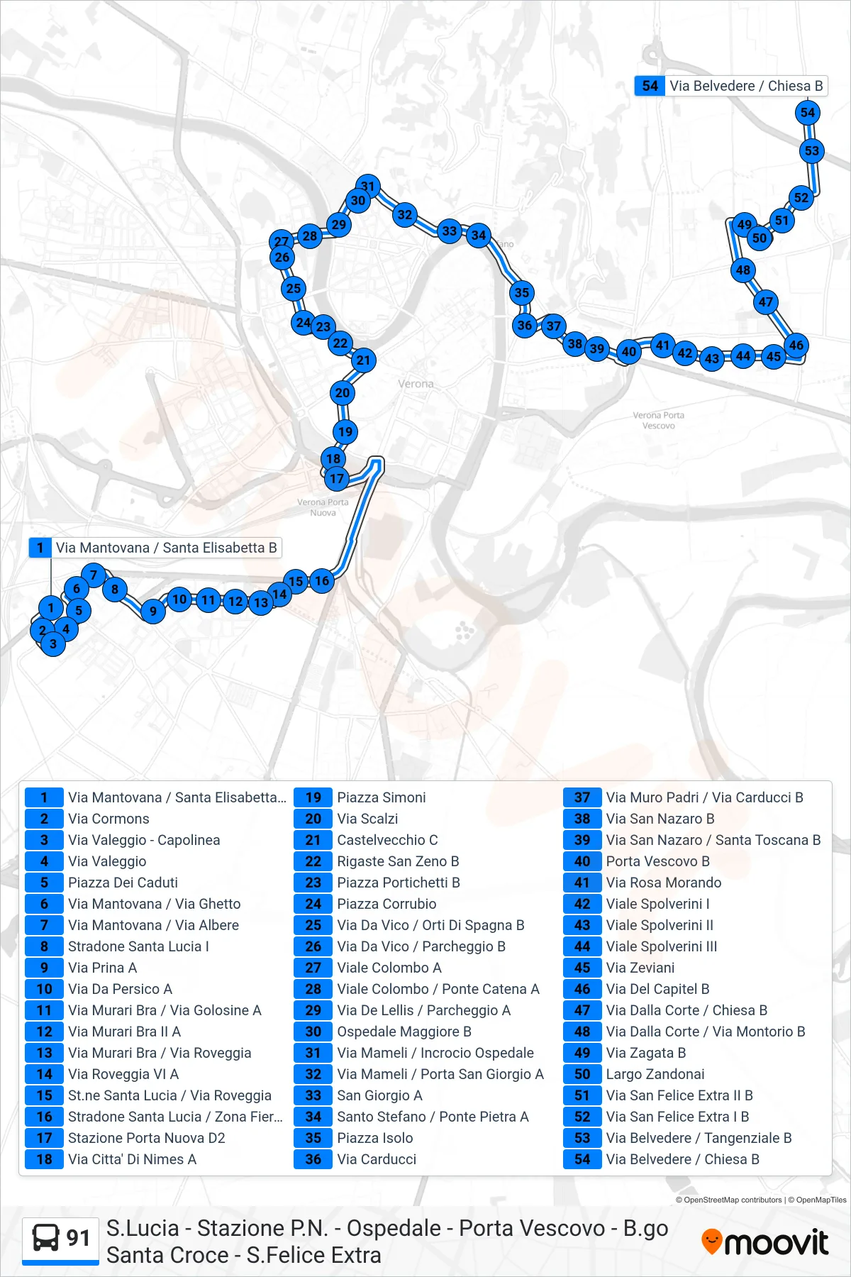 Linea 91 bus (S.Felice Extra) - Percorsi e fermate sulla mappa
