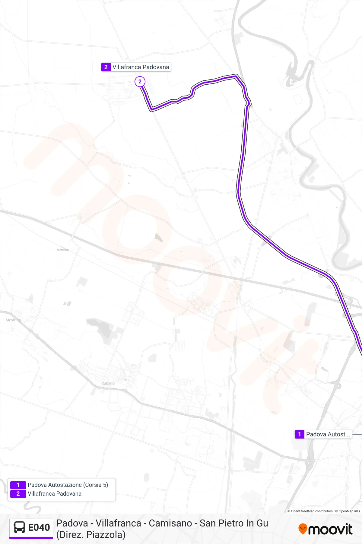 Linea E040 bus (Villafranca Padovana) - Percorsi e fermate sulla mappa