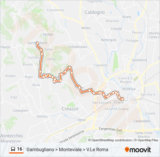 Percorso linea bus 16