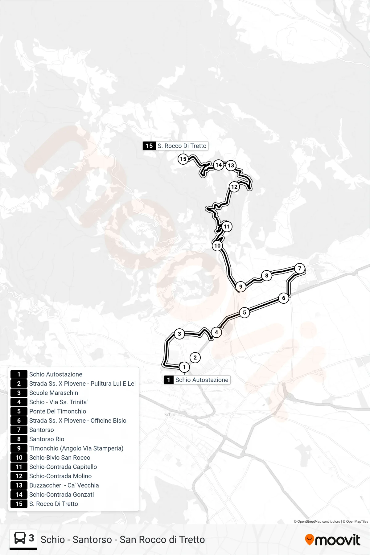 Linea 3  bus (S.Rocco Di Tretto) - Percorsi e fermate sulla mappa