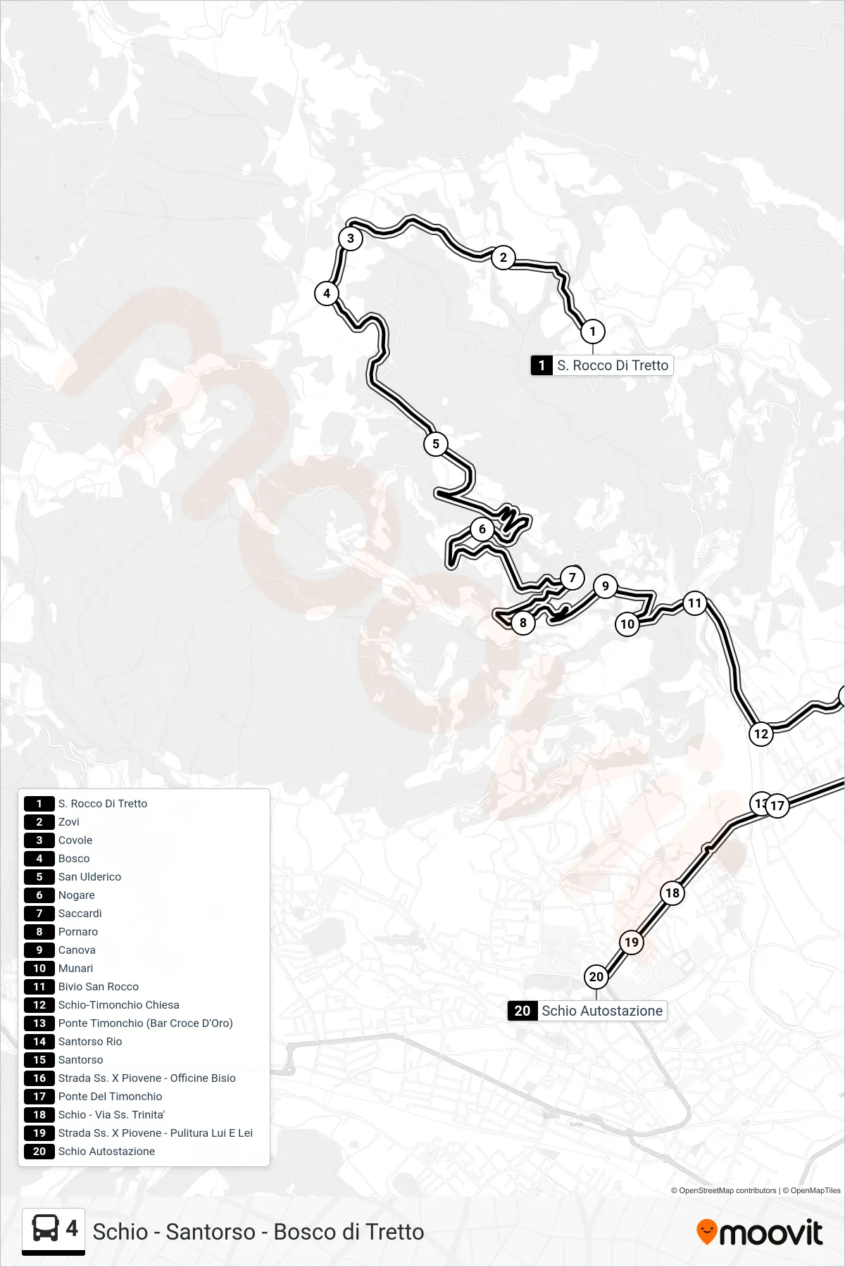 Linea 4 bus (Schio Autostazione) - Percorsi e fermate sulla mappa