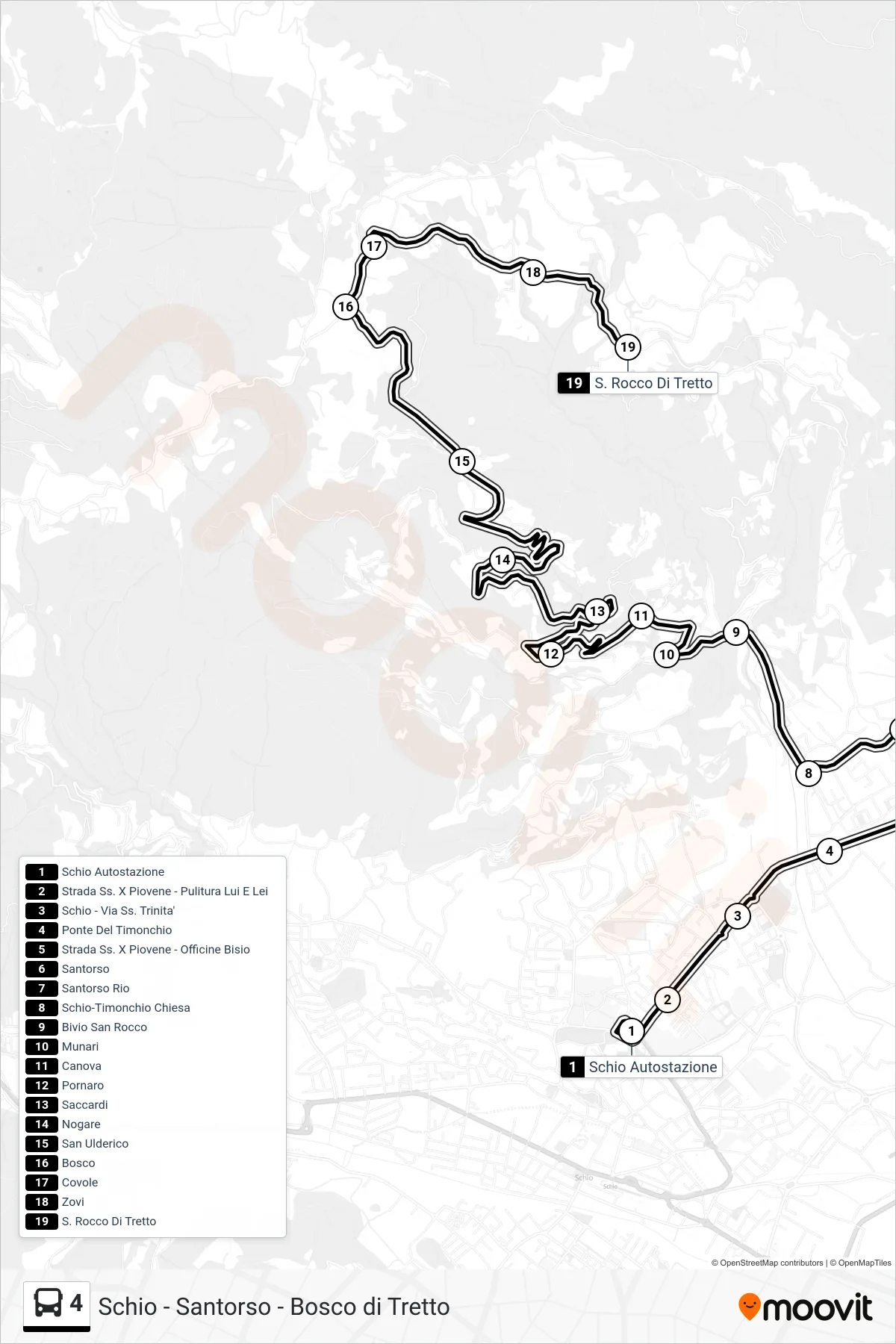 Linea 4 bus (San Rocco) - Percorsi e fermate sulla mappa