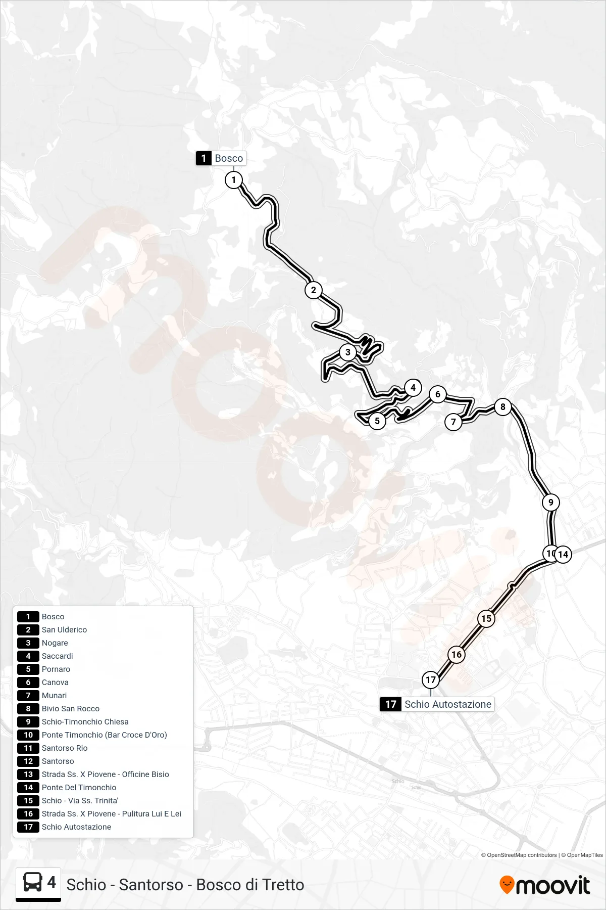 Linea 4 bus (Schio Autostazione) - Percorsi e fermate sulla mappa