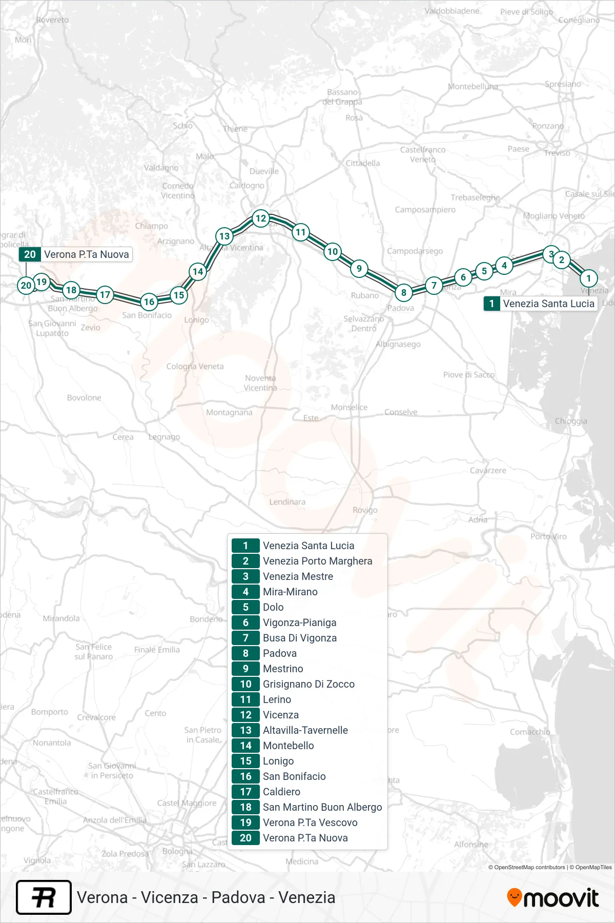 Linea R  treno (Verona P.Ta Nuova) - Percorsi e fermate sulla mappa