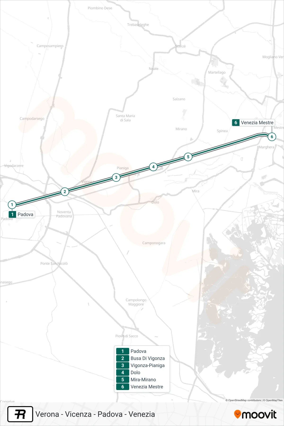 Linea R  treno (Venezia Mestre) - Percorsi e fermate sulla mappa