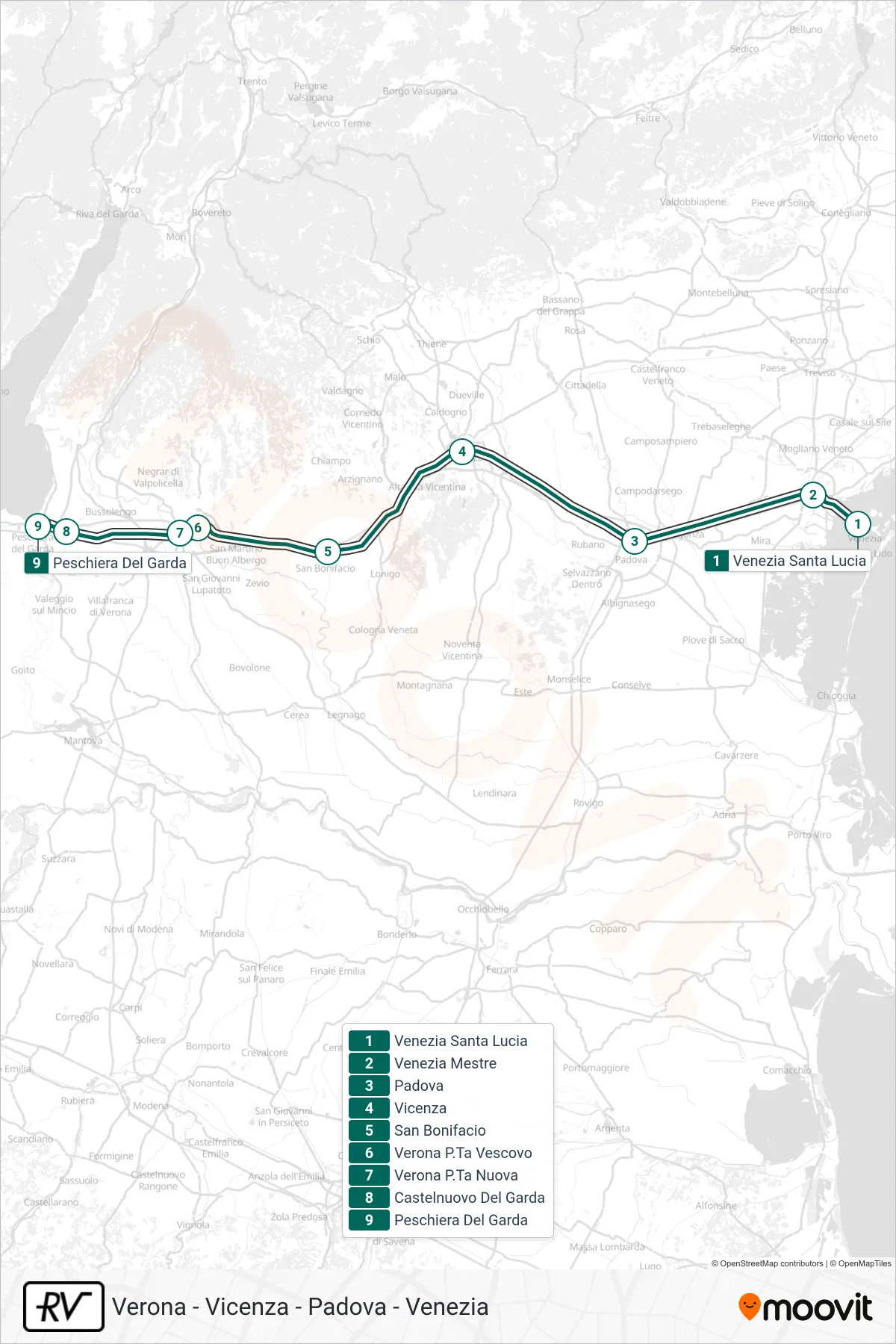 Linea RV treno (Brescia) - Percorsi e fermate sulla mappa